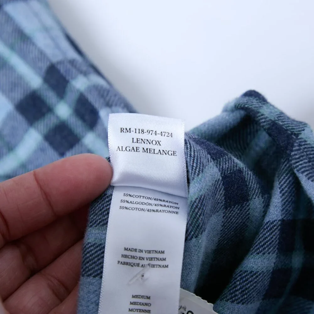 Rails Lennox Plaid Flannel Button Down Shirt Algae Melange Blue Medium NWT